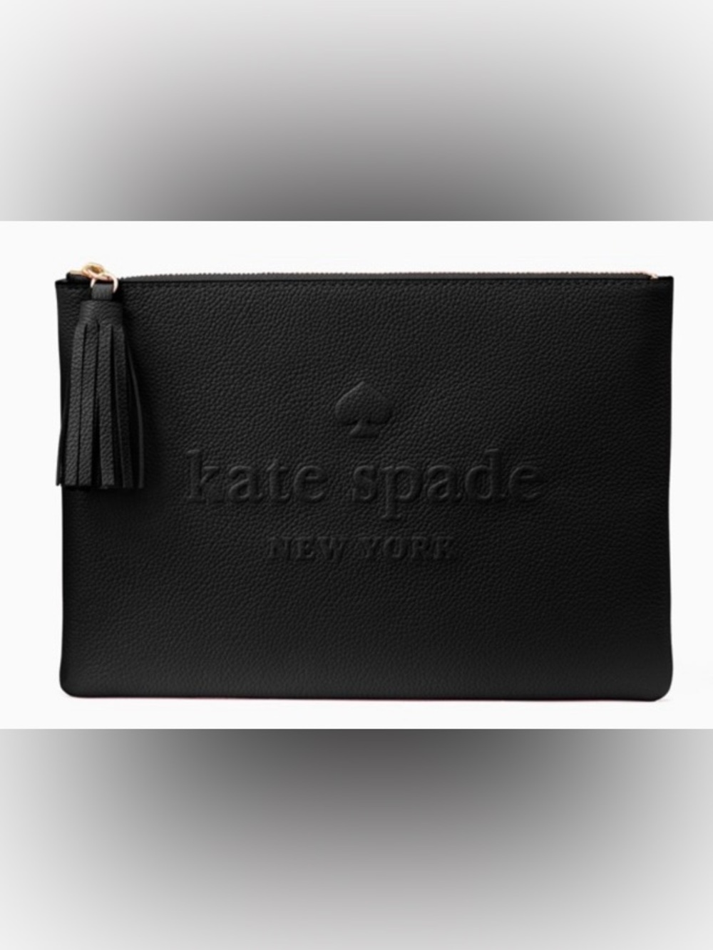 Kate Spade Black Embossed Leather Large Tassel Pouch